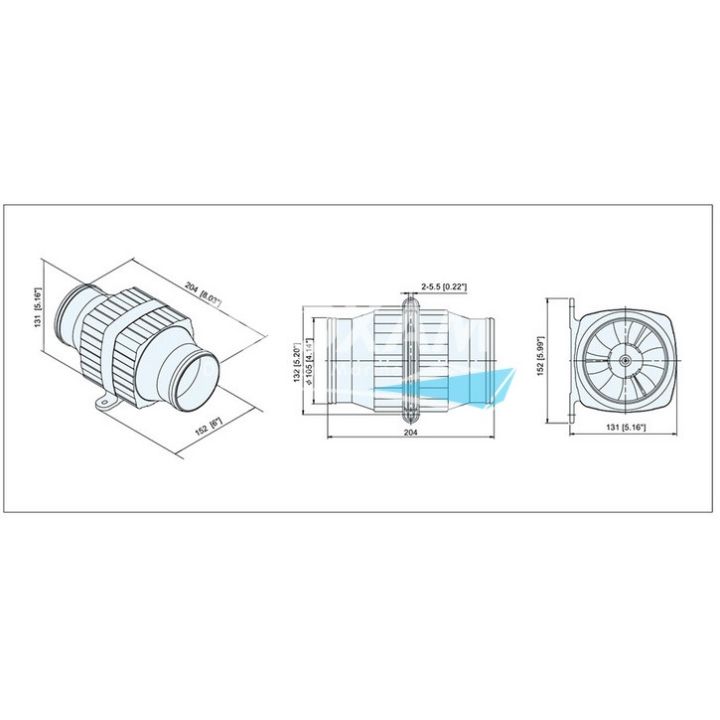BLOWER EN LIGNE 12V ø105MM DEBIT 5.2M3/MN