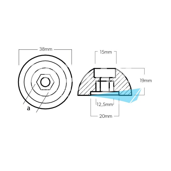 ANODE ZINC - OGIVE QUICK BTQ110/125 Ø38MM H19MM