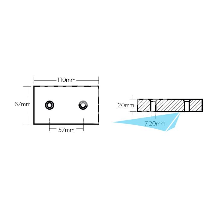 ANODE ZINC - PLAQUE 2 TROUS - 110x67x20MM