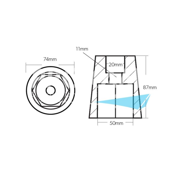 ANODE ZINC - ARBRE HELICE HEXAGONALE Ø55MM