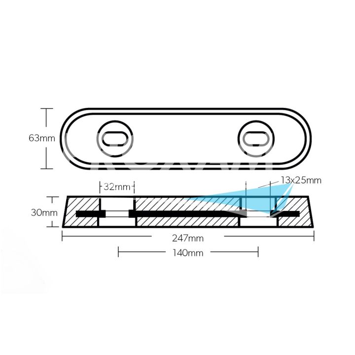ANODE ZINC - PLAQUE VETUS 250x65x30MM