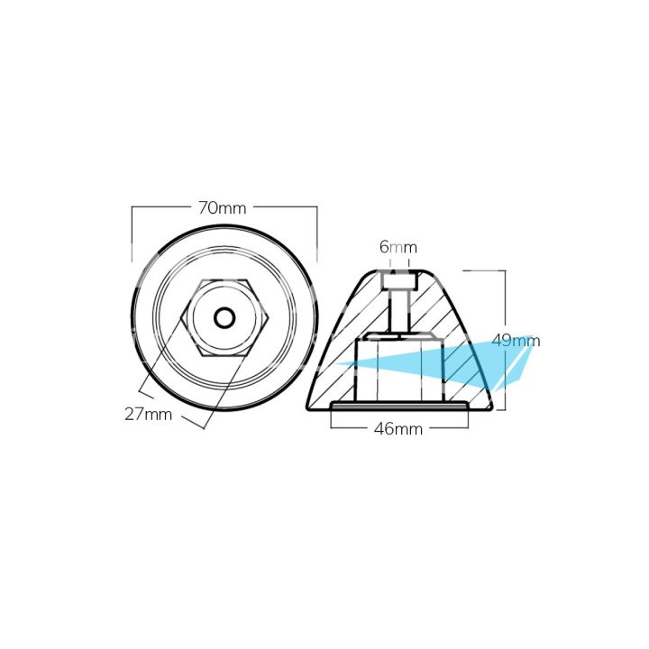 ANODE ZINC - OGIVE QUICK BTQ300 Ø70MM H49MM