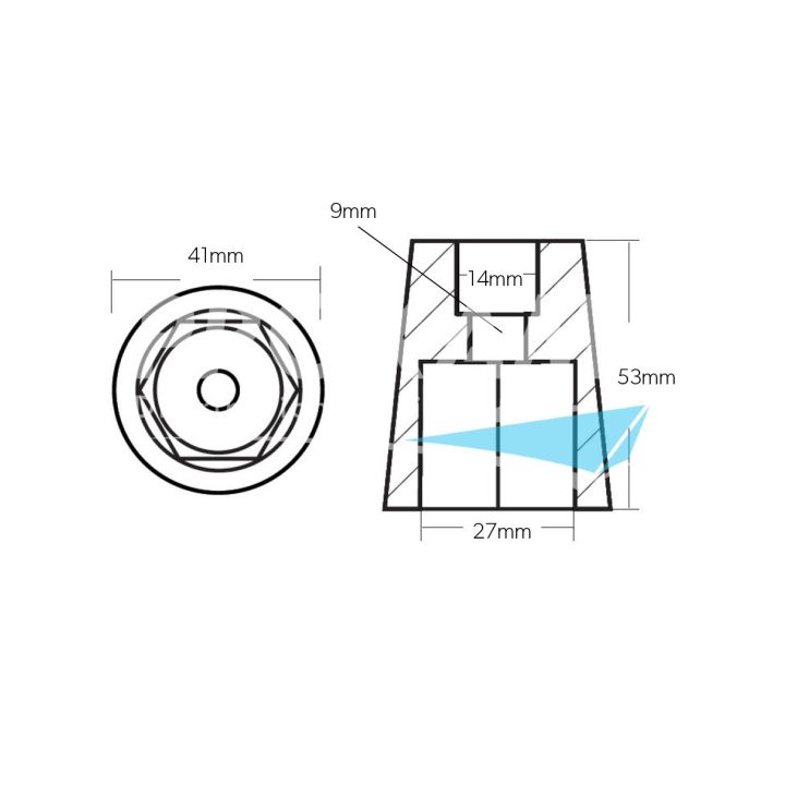ANODE ZINC - ARBRE HELICE HEXAGONALE Ø35MM