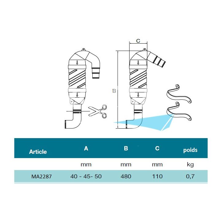 SILENCIEUX D'ECHAPPEMENT SIPHON A ENTREE INCLINEE