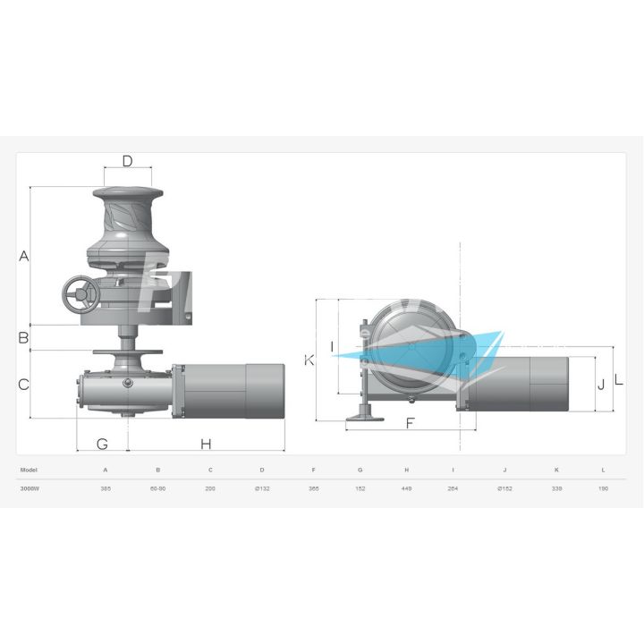 GUINDEAU VERT. SX5 INOX AVEC POUPEE Ø12MM ISO 24V 3000W