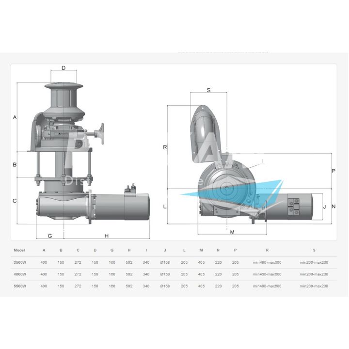 GUINDEAU VERT. ERCOLE INOX CW AVEC POUPEE Ø14MM 4000W 