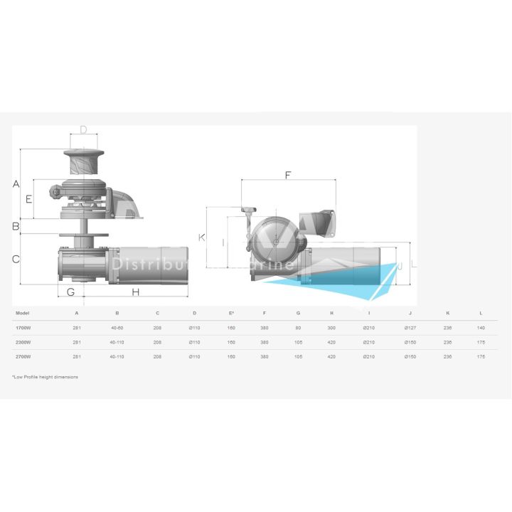 GUINDEAU VERT. X3.5 INOX AVEC POUPEE Ø10MM 24V 1700W