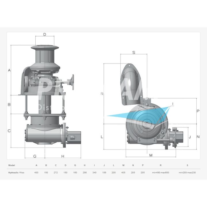 GUINDEAU VERT. ERCOLE INOX HYDRAULIQUE 11CC CCW AVEC POUPEE Ø16MM ISO