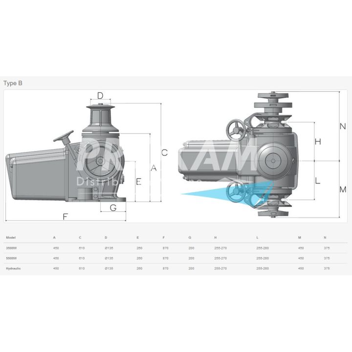 GUINDEAU HORIZ. SUPER ERCOLE TYPE B ALU AVEC POUPEE Ø16MM ISO 24V 350