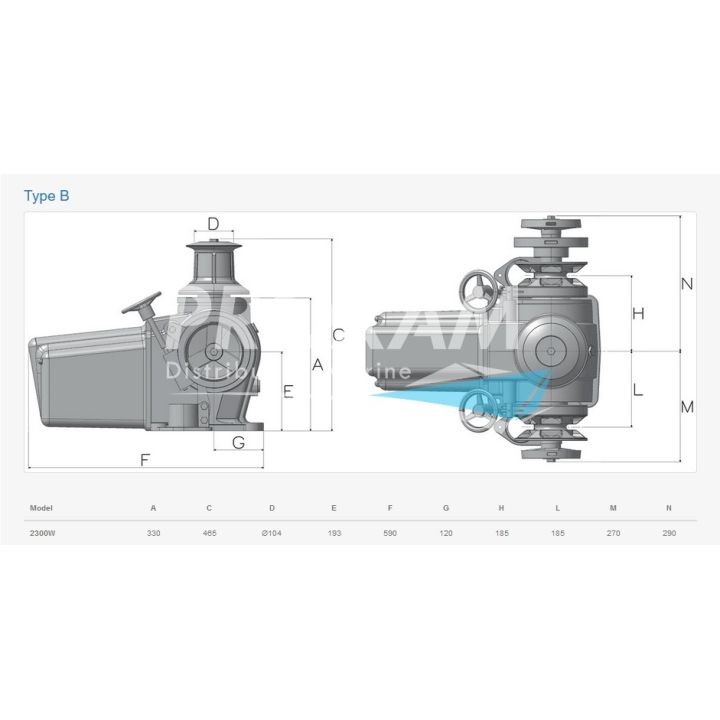 GUINDEAU HORIZ. TITAN TYPE B ALU AVEC POUPEE Ø12MM ISO 24V 2300W