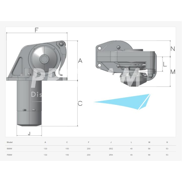 GUINDEAU HORIZ. DORADO ALU Ø8MM 12V 800W