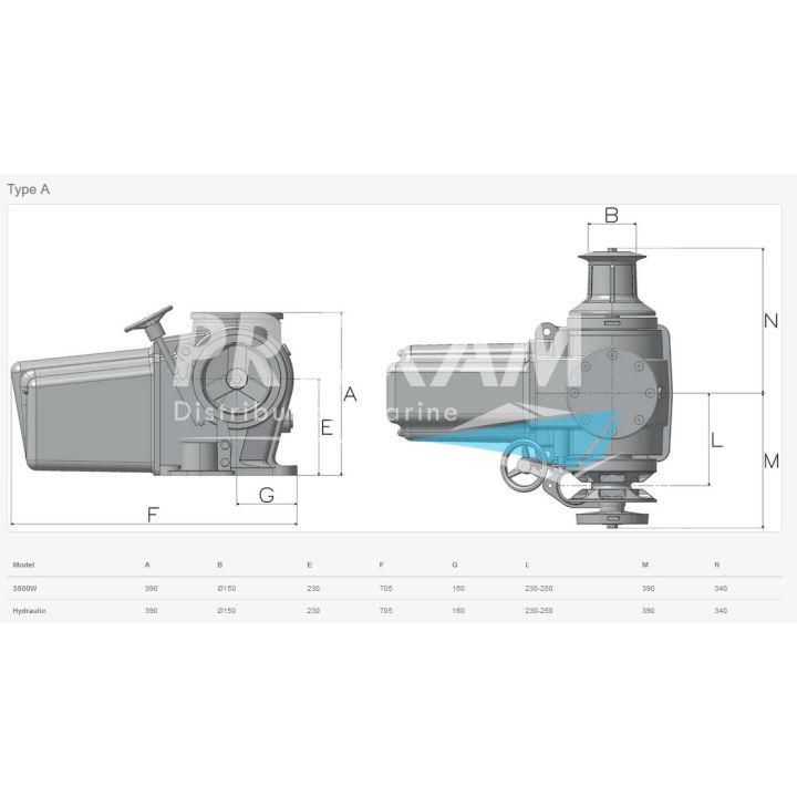 GUINDEAU HORIZ. ERCOLE ALU TYPE A AVEC POUPEE Ø14MM ISO 24V 3500W