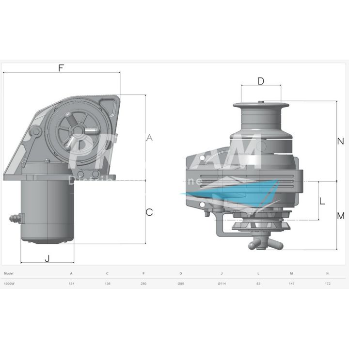 GUINDEAU HORIZ. KOBRA ALU AVEC POUPEE Ø8MM 12V 1000W