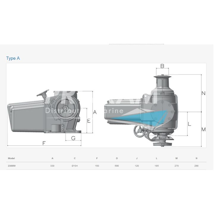 GUINDEAU HORIZ. TITAN ALU TYPE A AVEC POUPEE Ø12MM ISO 24V 2300W