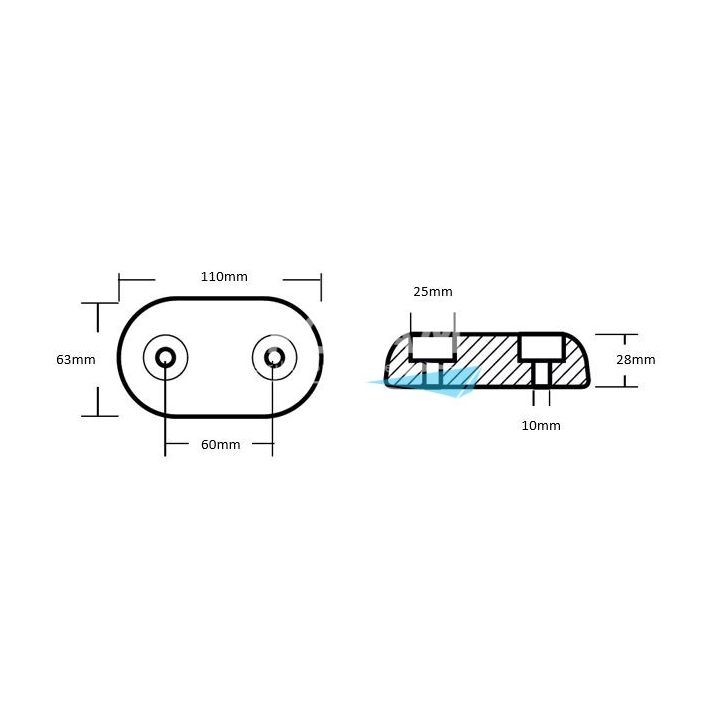 ANODE ALU - PLAQUE OVALE HAMILTON 118x59x26MM