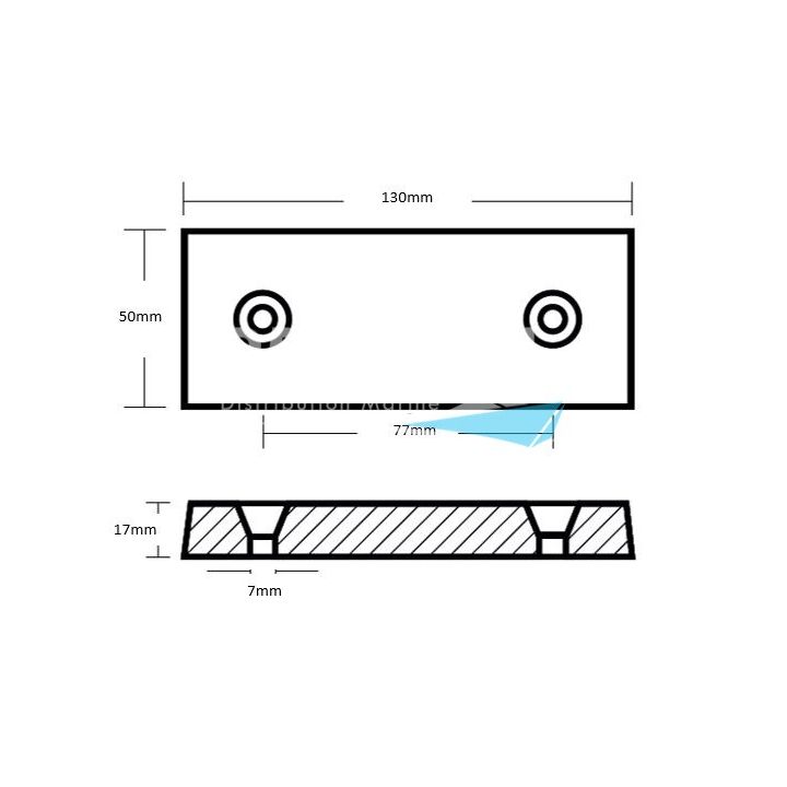 ANODE ZINC - PLAQUE 130x50x17MM ENTRAXE 77MM