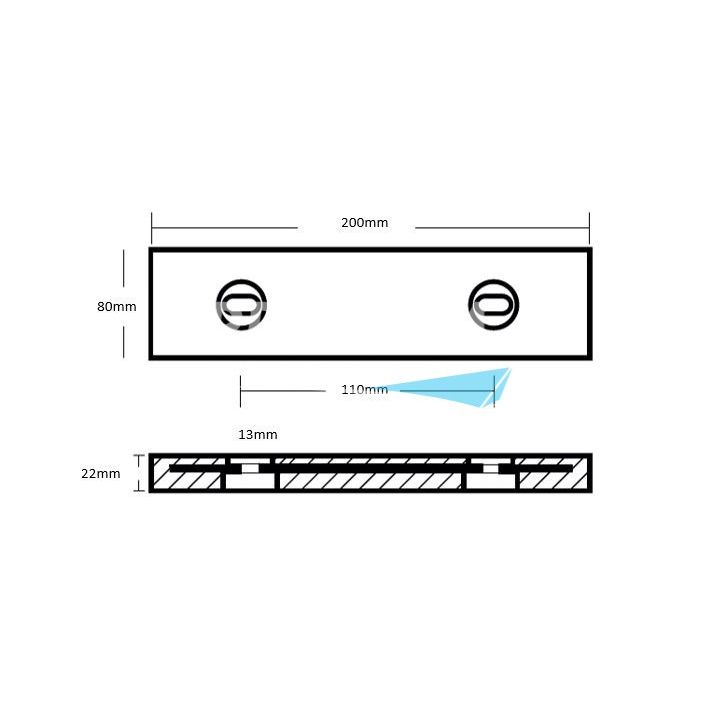 ANODE ZINC - PLAQUE 200x80x22MM ENTRAXE 110MM