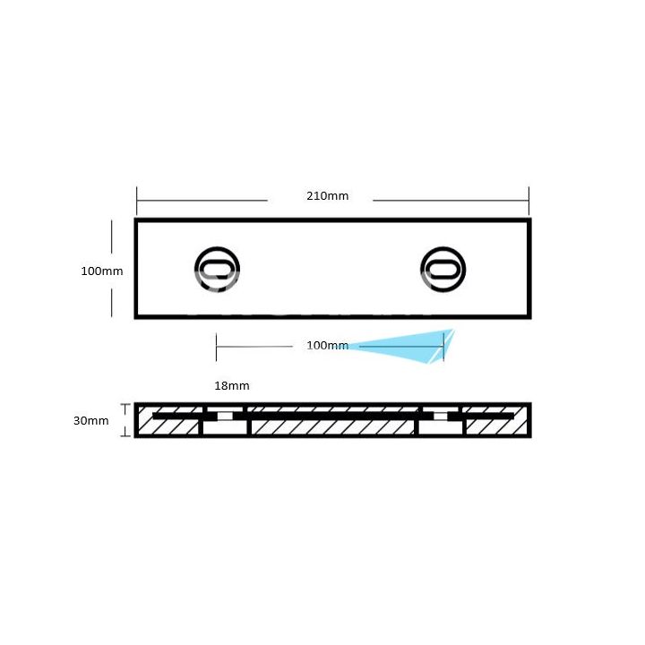 ANODE ZINC - PLAQUE 210x100x30MM ENTRAXE 100MM