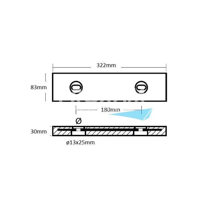 ANODE ZINC - PLAQUE 325x80x30MM ENTRAXE 180MM 5KG