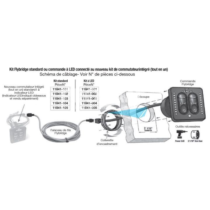 KIT FLYBRIDGE LENCO CONTACTEUR A LED, FAISCEAU 6 METRES