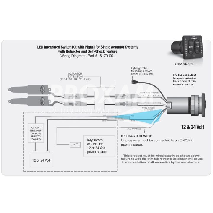 CONTACTEUR INTEGRÉ LENCO 12/24V AVEC LED, FAISCEAU 76CM